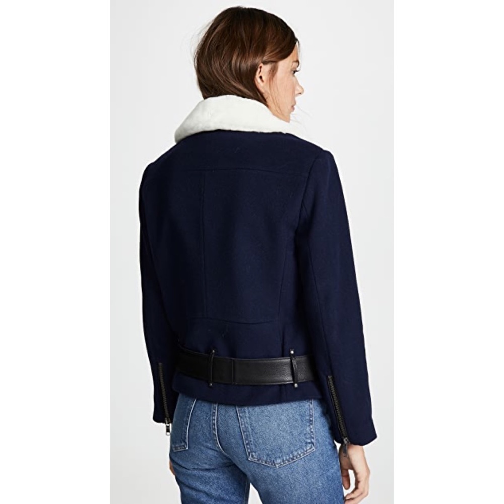 NWT JOIE FAYANA WOOL- LEATHER COZY NAVY MOTO JACKET - Picture 12 of 13